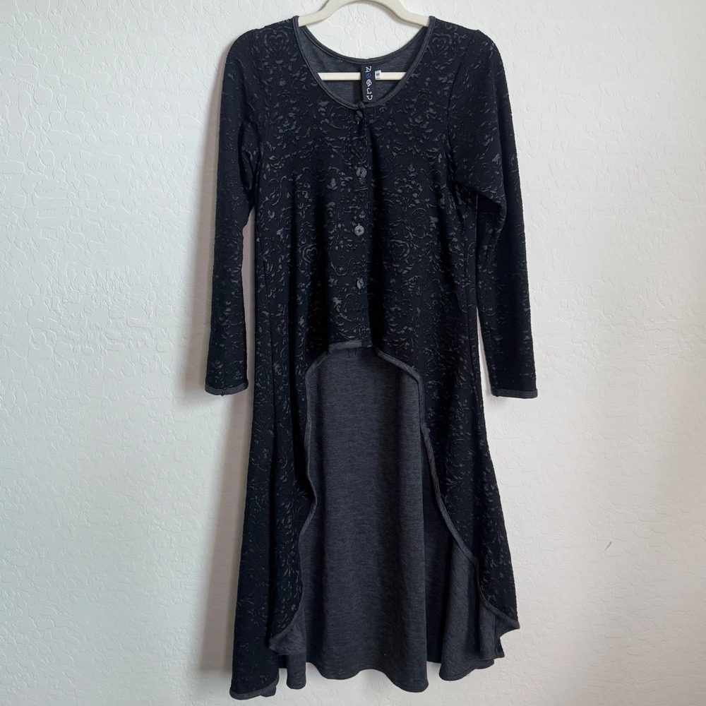 NoBlu Black Damask Burnout High Low Duster Cardigan Lagenlook Small Artsy Boho